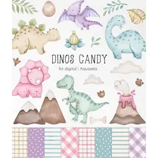 Kit Digital Dinos Candy Em Aquarela