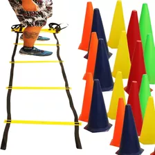 18 Cones Para Sinalização Esportiva + Escada Agilidade