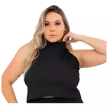 Cropped Gola Alta Feminino Plus Size Detalhe Cavado 