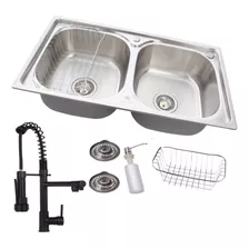 Kit Cuba Dupla Gourmet Aço Inox E Torneira Gourmet Black Cor Prateado