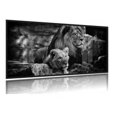 Quadro Decorativo Leão Leoa Savana 130x60 Moldura