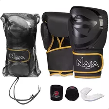 Kit Boxe Muay Thai Naja Black Line - Luva + Bandagem + Bucal