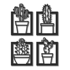 Cuadro Artesanal Cuadriptico Cactus Calado En Mdf - 125x25cm