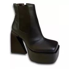 Bota Cano Curto Plataforma Meia Pata Salto Alto Elástico