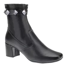 Bota Preta Feminina Spike Bico Quadrado Salto Grosso Confort