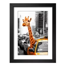 Quadro Decorativo Nova York Safari Girafa Taxi Sala 50x40cm