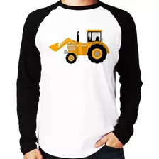 Camiseta Raglan Trator Pá Carregadeira Amarelo Longa