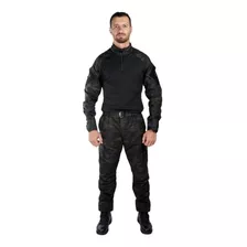 Farda Tática Calça + Camiseta Bélica Camuflada Mult Black