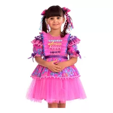 Vestido Infantil Festa Junina Bambolê Pink Floral Tule 655