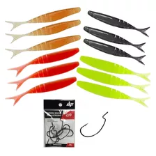 Kit Isca Artificial Silicone Monster 3x Soft Bass + Anzol Cor Seleção Anzol De Ouro