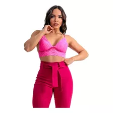 Top Cropped Sutia Renda Alça Com Bojo Feminino Confortável