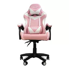 Silla De Escritorio Kraken 1002 Gamer Ergonómica Rosa Y Blanca Con Tapizado De Piel Sintética Y Cuero Sintético