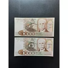 02 Cédulas Do Brasil 10000 Cruzeiros Fe C/leves Manchas 