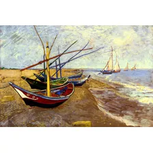 Barcos De Pesca Na Praia França Van Gogh Em Tela 51cm X 34cm