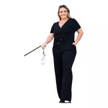 Macacão Plus Size Feminino Transpassado Longo Decotado