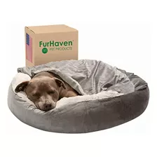 Furhaven 27 Round Medium Donut Dog Bed Plush Velvet Waves