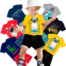 Kit 12 Peças Roupa Infantil Bebê Menino 6 Camisa + 6 Shorts 