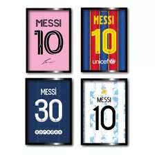 4 Cuadros Camisetas Dorsales Lionel Messi Enmarcado 30x40c/u