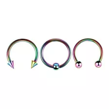 Piercing Ferradura Spike Captive Rainbow Kit C/3 Septo Helix