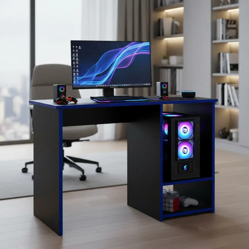 Mesa Gamer Escrivaninha 90cm Px J&a Móveis Preto/azul