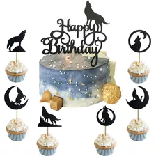 25 Pieces Black Wolf Silhouette Glitter Cupcake Topper Wolf