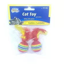 Kit 2 Brinquedo Para Gatos Bolinhas Em Eva Com Penas Cat Toy