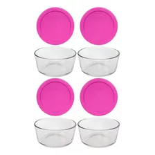 Tazones De Vidrio Pyrex Cup Y Tapas De Pc Color Rosa Baya Fa