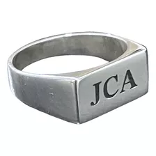 Anillo Sello Rectangulo Liso Con Grabado Plata 925 Joyería