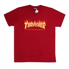 Camiseta Thrasher Flame Logo Vermelho Bordô Original C/ Nf