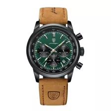 Relógio Masculino Pulseira De Couro 42mm Preto E Verde