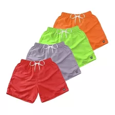 Kit 4 Bermudas Short Praia Neon Mauricinho Verão Cordão 026