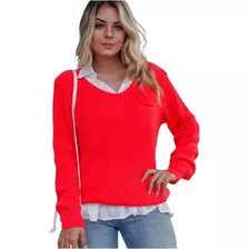 Blusa Feminina De Frio Manga Longa Lã Trico Promoção Inverno