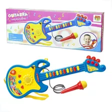 Guitarra Infantil Hero Com Microfone Luz Som Azul Dm Toys 