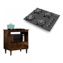 Balcão Cooktop Chamalux Chef 1 Porta + Fogão Cooktop 4 Bocas Cor Ypê