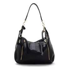 Bolsas Em Couro Premium Legitimo Lirom Elegante Sofisticada Acambamento Dos Ferragens Ouro Cor Preto Cor Da Correia De Ombro Preto Desenho Do Tecido Liso