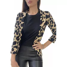 Blazer Saco Estampado Animal Print Bengalina Bolsillos Talle