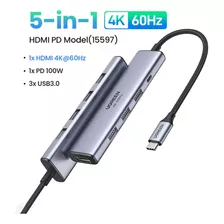 Hub Adaptador Ugreen 5in1 P/usb C Hdmi 60hz+100w Alimentação