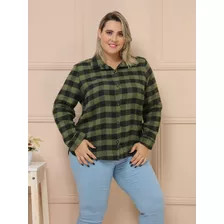 Blusinha Camisa Feminina Xadrez Plus Size Manga Longa Lindo