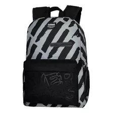 Mochila Escolar Everbags Nova Notebook Multifuncional Reforçada Porta Garrafa Cor Cinza/preto Desenho Do Tecido Traços Diagonais