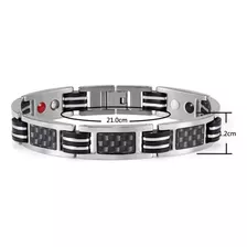 Pulsera Magnetica 4 Elementos Salud Silver/black Carbon