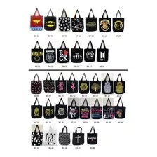 Kit 2 Bolsas Rock Kpop Herois Geek Ecobag Tecido Escolar 