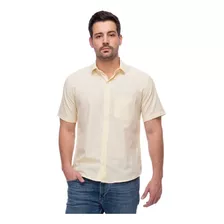 Camisa Manga Curta Slim Com Bolso Não Amassa Amarelo Claro