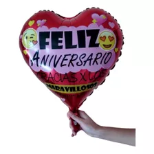 Kit 12 Balão Metalizado Coração Feliz Aniversário Festa 46cm