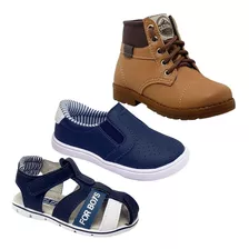 3 Pares Bota Sapatênis Sandália Masculino Infantil Casual