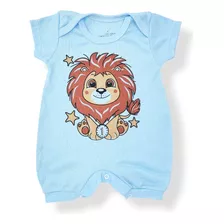 Macacão Bebê Menino Macaquinho Curto Azul Claro Roupa Bebê