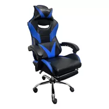 Silla De Escritorio Tribeca Sf2310 Gamer Ergonómica Negra Y Azul Con Tapizado De Cuero Sintético