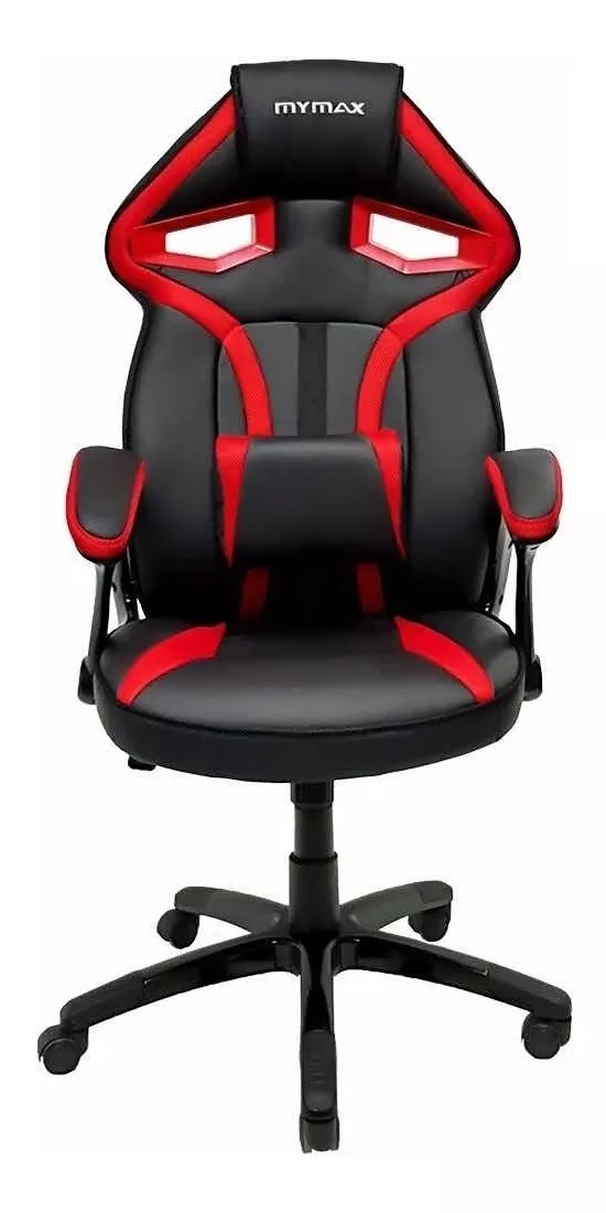 Cadeira De Escritório Mymax Mx1 Gamer Ergonômica Preta E Vermelha Com Estofado De Couro Sintético
