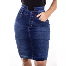 Saia Jeans Quadril Largo Cintura Alta Moda Feminino Lycra 33