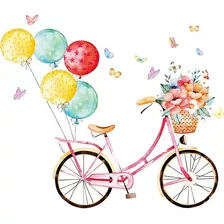 Vinilo Decor Sticker Art Pared - Globos Bicicleta Flores