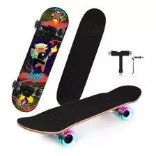 Patineta Skateboard Tabla De Madera Con Luz Led Herramienta